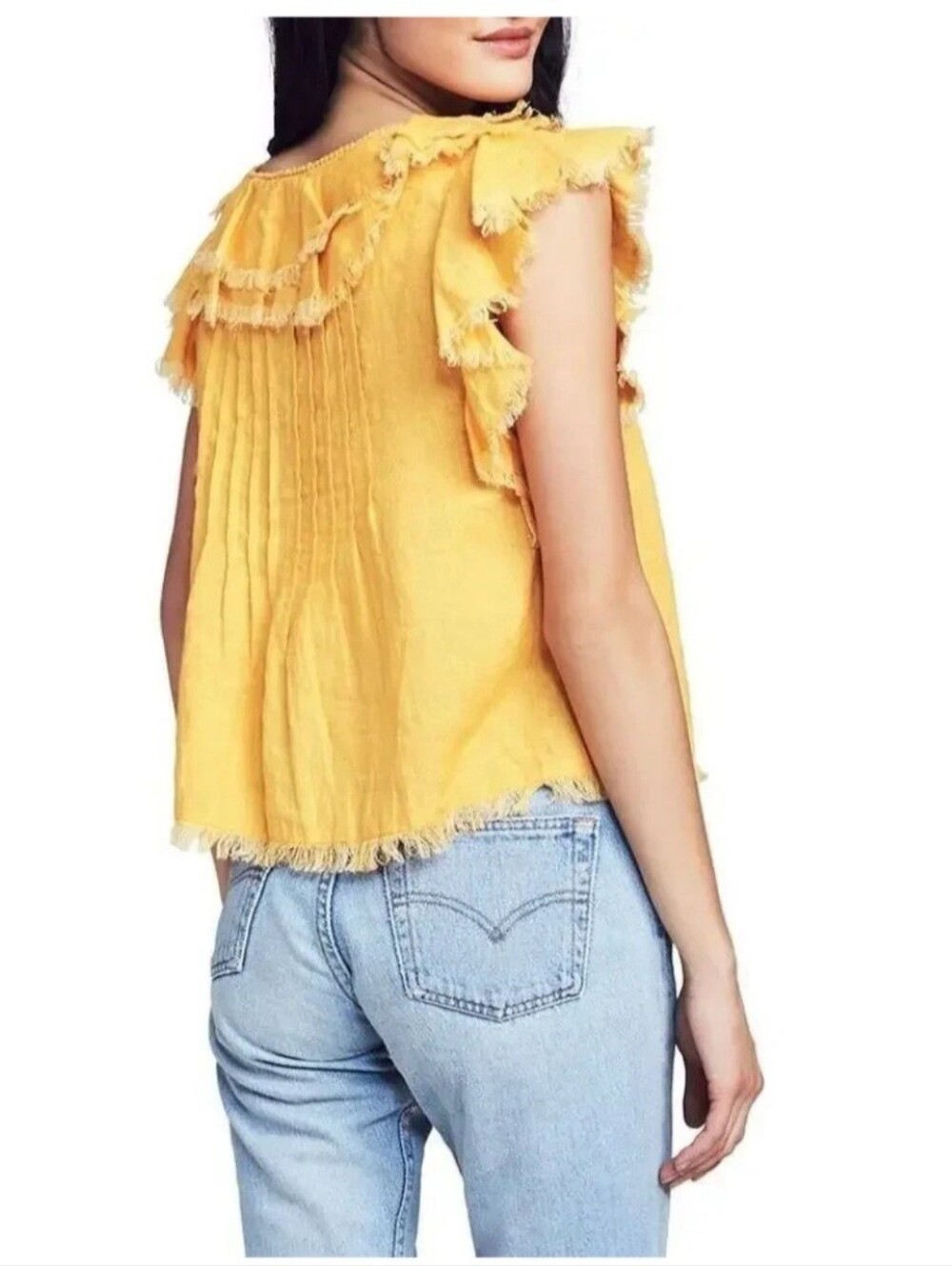 Faherty Yosepha Linen Top Blouse Ruffles Raw Edge Summer Sz S - Picture 7 of 7